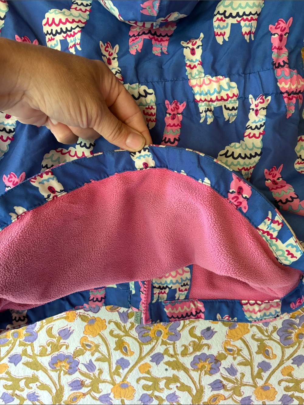 Hatley Pink Lined Kids' Hooded Jacket with Blue Trim - Picture 12 of 12